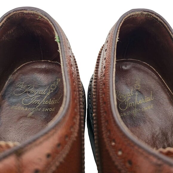 Vintage Florsheim Royal Imperial Brown Leather Longwing Derby Mens 9 Dress Shoes - Picture 10 of 13